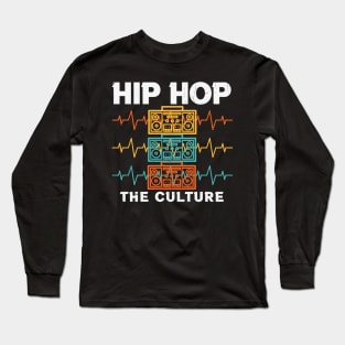 Hip Hop The Culture Retro Cassette Player Boombox Heartbeat Music Lover Gift Long Sleeve T-Shirt